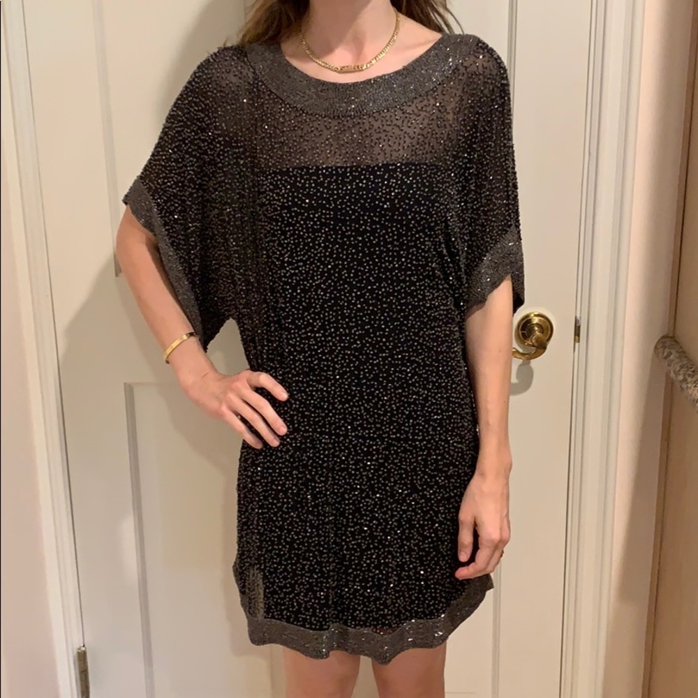 Parker beaded black mini dress holiday nye